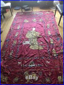 ANTIQUE CHINESE MassiveEMBROIDERY WALL HANGING Magu Eight Immortals Dragons