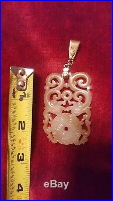 ANTIQUE CHINESE QING CARVED Double Dragon WHITE JADE PENDANT