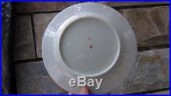 ANTIQUE CHINESE RARE RED CORAL PORCELAIN WithSILVER DRAGON PLATE ON RASEWOOD STAND