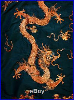 ANTIQUE CHINESE SILK IMPERIAL DRAGON EMBROIDERY