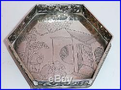 ANTIQUE CHINESE SILVER EXPORT CARD TRAY SF WF DRAGON DESIGN