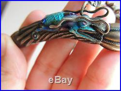 Antique Chinese Silver Kylin Necklace Silver Enamel Dragons