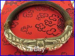 Antique Chinese Silver Rattan Bamboo Double Dragon Head Bangle Bracelet