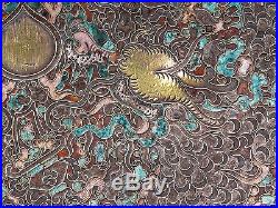 ANTIQUE CHINESE SOLID HALLMARKED SILVER CLOISONNE ENAMEL DRAGONS CHARGER