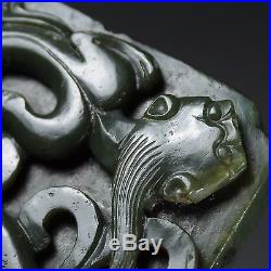 ANTIQUE CHINESE SPINACH JADE BELT BUCKLE DRAGON