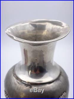 ANTIQUE CHINESE STERLING SILVER EXPORT DRAGON VASE WITH MARKS 20th C