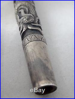 ANTIQUE CHINESE STERLING SILVER KNOP CANE OR UMBRELLA WITH DRAGON PATTERN 19th C