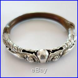 Antique Chinese Sterling Silver Repousse Carved Bamboo Dragon Bracelet