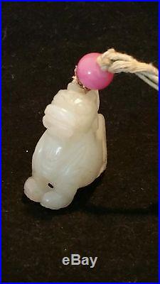 ANTIQUE CHINESE WHITE JADE CHILONG PENDANT STATUE 18TH/19C
