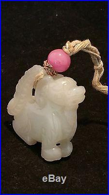 ANTIQUE CHINESE WHITE JADE CHILONG PENDANT STATUE 18TH/19C