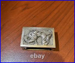 ANTIQUE Chinese Export Silver Matchbook Box Cover With Dragon