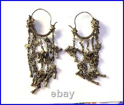 ANTIQUE Chinese LAOS WEDDING DRAGON HMONG MIAO silver HOOP earrings AMULETS