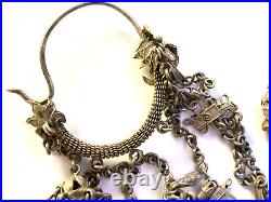 ANTIQUE Chinese LAOS WEDDING DRAGON HMONG MIAO silver HOOP earrings AMULETS