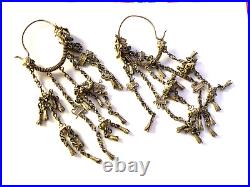 ANTIQUE Chinese WEDDING TIBETAN DRAGON HMONG MIAO silver HOOP earrings AMULETS