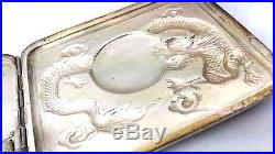 ANTIQUE DRAGON CHINESE EXPORT STERLING SILVER CIGARETTE CASE 4 X 3 113g