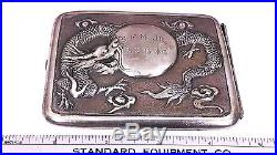 ANTIQUE DRAGON CHINESE EXPORT STERLING SILVER CIGARETTE CASE 4 X 3 113g