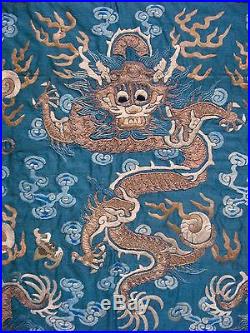 ANTIQUE EARLY 19thC CHINESE IMPERIAL FIVE CLAW DRAGON EMBROIDERY SILK ROBE PANEL