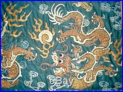 ANTIQUE EARLY 19thC CHINESE IMPERIAL FIVE CLAW DRAGON EMBROIDERY SILK ROBE PANEL