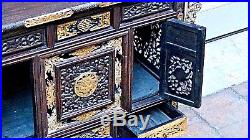 ANTIQUE FINE 18c CHINESE ROSEWOOD INTRICATE CARVED ALTAR ARCHAIC DRAGONS CABINET