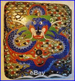 Antique Fine Quality Chinese Cloisonne Enamel Cigarette Case 5-claw Dragon Qing