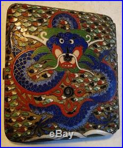 Antique Fine Quality Chinese Cloisonne Enamel Cigarette Case 5-claw Dragon Qing