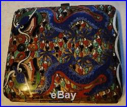 Antique Fine Quality Chinese Cloisonne Enamel Cigarette Case 5-claw Dragon Qing