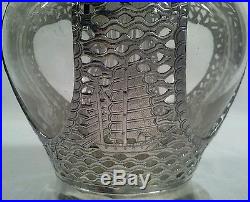 Antique Four Print Chinese Sterling Silver Overlay Wine Decanter With Dragons