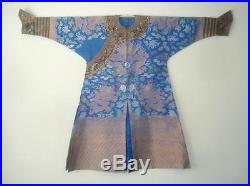 Antique Imperial Chinese Blue Silk Brocade Kesi Dragon Robe Mangpao Qing 19th C