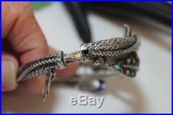 ANTIQUE ORIENTAL CHINESE STERLING SILVER Lapis Coral Turquoise DRAGON BRACELET