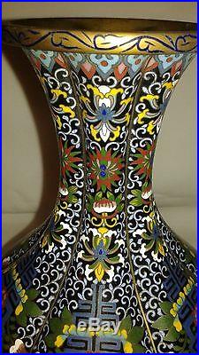Antique Pair Of Chinese Double Dragon Cloisonne Vases