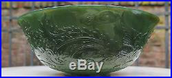 Antique Qing Dynasty Signed Chinese Asian Spinach Green Jade Dragon Bowl