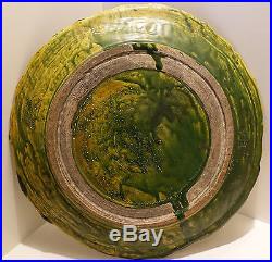 Antique Rare Tang Dynasty Chinese Signed Early Sancai Glaze Dragon Charger Plate