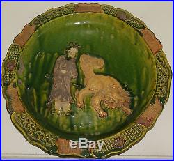 Antique Rare Tang Dynasty Chinese Signed Early Sancai Glaze Dragon Charger Plate