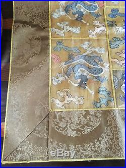 Antique Silk Chinese Textile Imperial Yellow Late Qing Dynasty With Dragons
