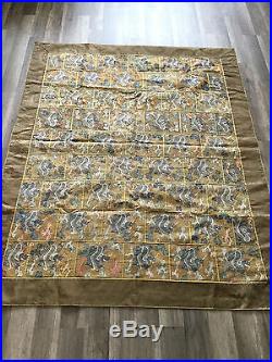 Antique Silk Chinese Textile Imperial Yellow Late Qing Dynasty With Dragons