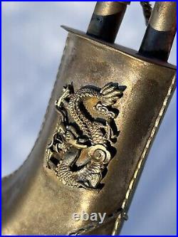 ANTIQUE SILVER PLATE CHINESE WATER PIPE AND BOX WithRELIEF DRAGONS AND BIRDS