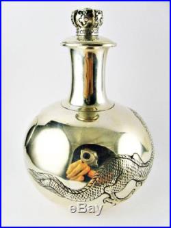ANTIQUE WING NAM & CO. CHINESE EXPORT DRAGON SILVER PERFUME SCENT BOTTLE 73GM