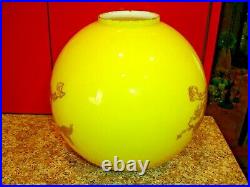 ANTIQUE YELLOW CASED GLASS LAMP SHADE WithGilt Chinese Japanese Dragon ON 2 SIDES