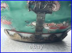 ANTIQUE c. 1909 CHINESE ZODIAC PORCELAIN SILVER OVERLAY TEAPOT