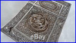 ANTIQUE c1900 CHINESE STERLING / SOLID SILVER FILIGREE DRAGON CARD CASE