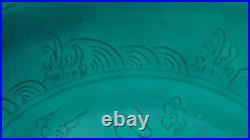 ANTIQUE19c CHINESE TURQUOISE DRAGON IN THE CLOUD PORCELAIN DISH