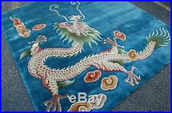 APPROX 1970's CHINESE ART DECO DRAGON RUG 7.6x8.3 LUSH PILE LOWEST PRICES HERE