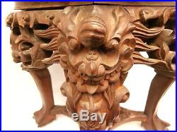 ASIAN ANTIQUE Chinese ROSEWOOD stand MARBLE top Dragon heads ORNATE