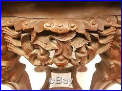 ASIAN ANTIQUE Chinese ROSEWOOD stand MARBLE top Dragon heads ORNATE
