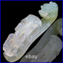 Absolutely Stunning Antique Chinese Carved Dragon Jadeite Belt Hook