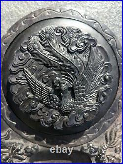 Amazing Antique Chinese Hand Carved Dragon Ink-stone With Phoenix Lid