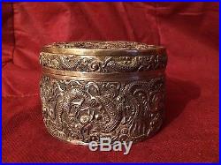 Amazing Chinese antique Export Silver Dragon box China Canton 19 th Century