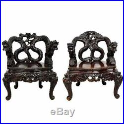 Amazing Pair of Antique Chinese Heavily Carved Dragon Chairs