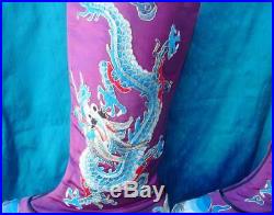 Amazing Vintage Antique Chinese Purple Silk Embroidered Boots Dragon Waves