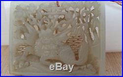 Amazing antique chinese hand carved white jade dragon pendant